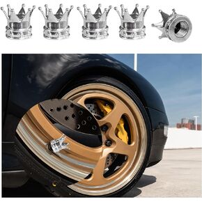 Ziciner 5 PCS Crown Tire Valve Stem Caps, Leak-Proof Tire Air Valve Stem Covers with O Rubber Seal, Universal Vehicle Stem Caps for Cars, SUVs, Trucks, Motorcycles, Bicycles (Black)