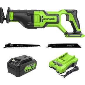 Greenworks 24V Brushless 1" Compact Reciprocating Saw (3,000 SPM), 2.0Ah Battery and Compact Charger Included