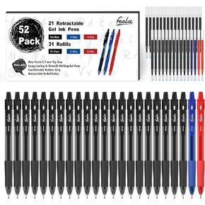 feela 52 Pack Retractable Black Ink Gel Pens, Premium Medium Point Rollerball Pens for School Smooth Writing with Comfort Grip(19 Black with 27 Refills+1 Blue with 2 Refills+1 Red with 2 Refills)