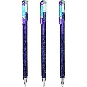 Pentel Hybrid - Dual Metallic - Liquid Gel Rollerball Pens - K110 - Violet & Metallic Blue Ink - Pack of 3
