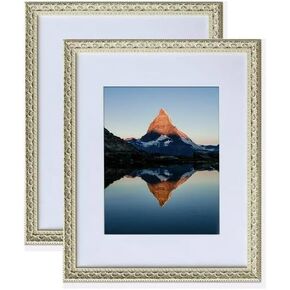 16 x 20 Inch Antique Black Picture Frame Matted to Display a 11 x 14 Inch Photo-2 Pack.