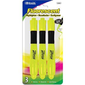 BAZIC Highlighter Yellow Color Desk Style, Soft Grip Chisel Tip Broad Fine Line Highlighters, Unscented Coloring Marker (3/Pack), 1-Pack