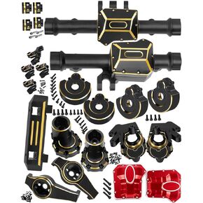 RC Upgrades Part for 1/10 TRX4,ARRCat Brass Front & Rear Portal Axles,Diff Covers,Inner & Outer Portal Cover Housing,Axle Mount,Caster Blocks C Hub Carrier,Hex Hub w/Red Diff Covers,Black