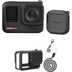 Silicone Case Lens Cap for Insta360 Ace Pro, ShockProof Protective Silicone Case Lens Cap with Anti Lost Strap and Lanyard Black