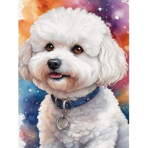 IPISSOI Cute Dog Portrait Diamond Painting Kits for Adults, Bichon Frise Dog Diamond Painting Kits, DIY Full Round Drill Gem Art, for Home Wall Decor Diamond Art 12x16inch
