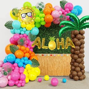 Amandir 160Pcs Tropical Hawaiian Balloon Arch Garland Kit Luau Party Decorations with Palm Tree Aloha Pineapple Coconut Foil Balloon Green Hot Pink Balloon for Summer Beach Birthday Party Decorations in Saudi Arabia