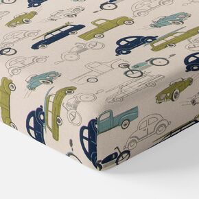 Cotton Baby Fitted Crib Sheet Vintage Retro Cars Trucks Motorcycles Racing Automobiles Boys Girls Nursery Blue and Green