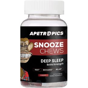 Apetropics Snooze Chews - Deep Sleep Gummy with L-Theanine, Chamomile, Melatonin, Tart Cherry and Magnesium - Cherry Flavor, 30 Count - Gluten-Free, Vegan, Non-GMO, and Gelatin-Free