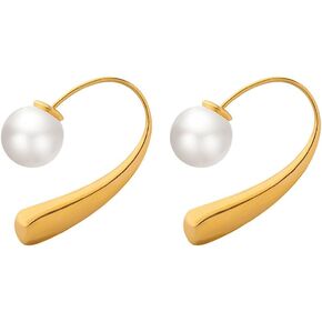 Gold Hoop Earrings Faux Pearl Freshwater Pearl Earrings for Women Girls Stainless Steel Earrings Jewelry Gift