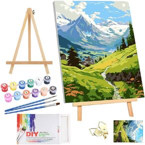 DOMROM Mountain Paint by Numbers Kit for Adults with Frame, Paint by Numbers Landscape on Canvas DIY Acrylic Painting Craft for Adults Arts and Crafts for Home Decor(12x16inch)