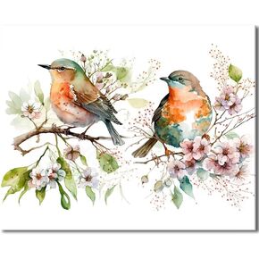 TFIAVSIN Paint by Numbers for Adults, Bird and Cherry Blossom Adults' Paint-by-Number Kits Color by Number Canvas Oil Painting Paint-by-Number Kits Home Wall Decoration, 16x20 Inch