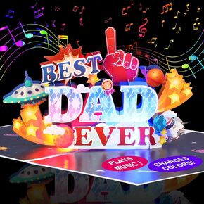 Light and Music Father's Day Card, 3D Pop Up Happy Father Card from Daughter Son Wife, Fathers Day Greeting Card for Dad Husband Grandpa（With Envelope
