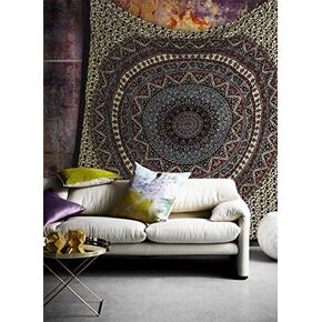 Popular Handicrafts Wall Hanging Tapstry for Bedroom Hippie Psychedelic Mandala Bohemian Hippy Intricate Floral Design Indian Tapestries Bedspread 54x84 Inches (140cmx215cm) Red