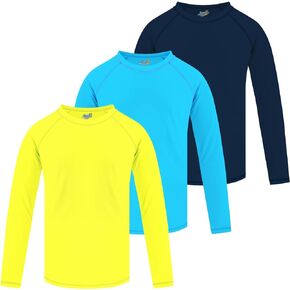 3 Pack Boys Rash Guard Swim Shirt Long Sleeve UPF+ 50 Sun Shirts for Toddler Kids Rashguard Water Swimming Shirts