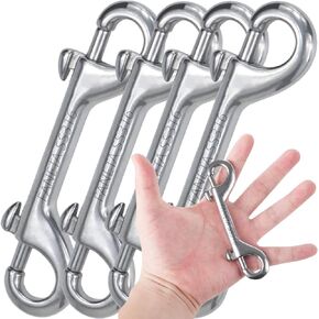 Double Ended Bolt Snap Hooks - Double Sided Trigger Snaps - Marine Scuba Diving Clips - Heavy Duty Stainless Steel 316 - for Dog Leash, Key Chain, Horse Tack, Feed Bucket - Set of 4