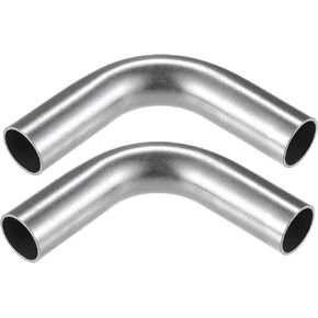 2 Pcs Bend Elbow Pipe Tube, 1" OD 4" Leg 90 Degree DIY Exhaust Pipe Intercooler Air Intake Tube Universal for Car Truck Automotive Durable 304 Stainless Steel Silver Tone