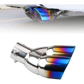 2.5 inch Inlet Dual Exhaust Tip Stainless Steel Polished Muffler Tail Universal Bolt-On Double Outlet Tail Pipe (Black,Curved)
