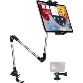 Car or Truck Seat Rail or Floor Phone Tablet Mount, 35" Heavy Duty Universal Vehicle Tablet Holder Camera Clamp with 360° Rotating Adjustable for iPad Pro 12.9 Air Mini, Tabs, Phones & 4-13" Devices