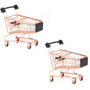 2 Pcs Mini Metal Shopping Cart, Mini Shopping Grocery Cart Supermarket Handcart Trolley Handcart Toy Shopping Carts