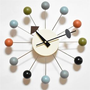 Wood Ball Wall Clock Decorative Mid Century Modern Battery Operated Silent Non Ticking 13 Inch Pop Color Quartz Clocks for Living Room Bedroom Kitchen