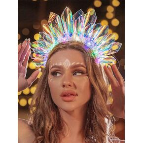 Light Up Headband Led Crown Headbands Glow Tinsel Headpiece Party Rave Hair Accessories for Women and Adults