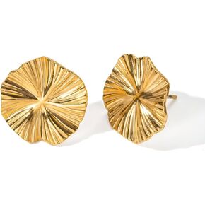 Chunky Gold Stud Earrings for Women Round Disc Stud Earrings Irregular Texture Earrings Trendy Vintage Jewelry