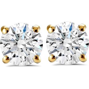Certified 2Ct TW Round Diamond Studs Screw Back 14k Yellow Gold Lab Grown (F/VS) Excellent Cut
