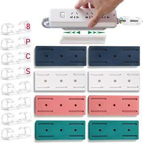 12PCS Power Strip Holder, Adhesive Punch-Free Socket Holder, Self Adhesive Socket Desktop Fixer, Cable Management Punch Free Surge Protector, Desktop Mobile Socket Holder Wall Mount and 12 Cable Clips