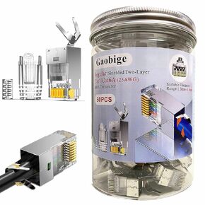 50-Pack Cat7 Cat6A RJ45 Connectors Shielded Cat7 Cat6A RJ45 Ends Ethernet Cable Crimp Connectors 50PCS RJ45 Strain Relief Boots (Not Pass Through RJ45 Connectors)