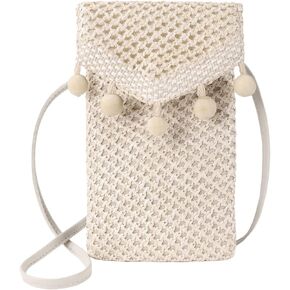 Womens Straw Cell Phone Purse Small Crossbody Bag Tassel Shoulder Bag for Summer