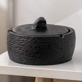 LaSheer Ceramic Ashtray with Lid,Windproof Ashtrays for Cigarettes for Home Indoor Outdoor Office Tabletop,Weed Smoking Holder Marbled Ashtrays Decor -Black（4.6" x 4.6" x 3"，1.1LB）