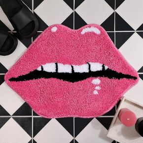 Lips Shaped Bathroom Rug, Cute Red Bath Mat Non Slip, Absorbent, Plush Shower Rugs For Bathtub