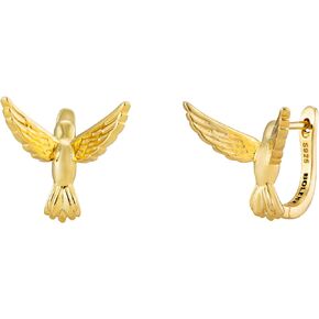 Artistic Hummingbird Bird Hoop Earrings Jewelry with 14K Gold Plated & Hypoallergenic 925 Sterling Silver Posts