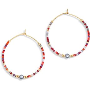 Handmade Boho Beaded Gold Hoop Earrings for Women Girls, Statement Colorful Mixed Bohemian Stone Beads Circle Hoops Cartilage Hypoallergenic Prom Holiday Jewelry Gift