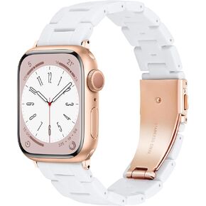 Lightweight Resin Watch Band Compatible with Apple Watch Band 41mm 40mm 38mm, Fashion Wristband Bracelet for Women Men, Watch Strap for iWatch Series 9/8/7/6/5/4/3/2/1/SE-Pure White