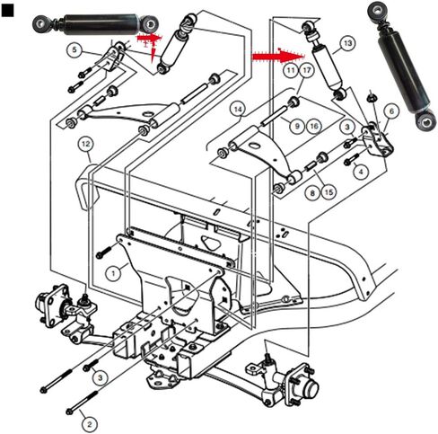 ممتص الصدمات الأمامي من Club Car DS لسيارة Club Car DS السابقة لعربة الغولف الكهربائية والغازية استبدال #1010991,1014235,102588601 in Kuwait