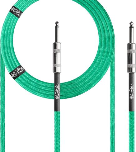 15-Foot Guitar Instrument Cable - 1/4 Inch TS to 1/4 Inch TS Pro Grade Double Insulated Tweed Braided for Electric Guitar, Bass, Amp, Keyboard (Green and White) in Saudi Arabia