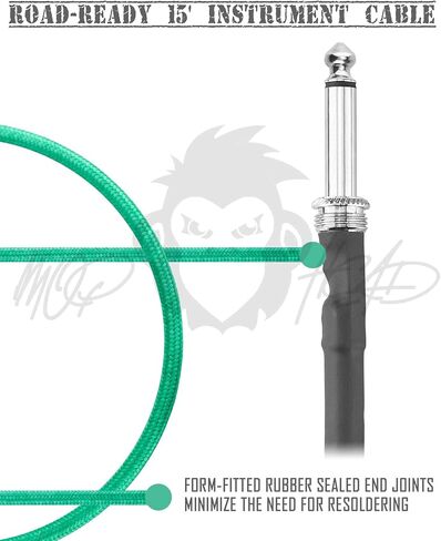 15-Foot Guitar Instrument Cable - 1/4 Inch TS to 1/4 Inch TS Pro Grade Double Insulated Tweed Braided for Electric Guitar, Bass, Amp, Keyboard (Green and White) in Saudi Arabia