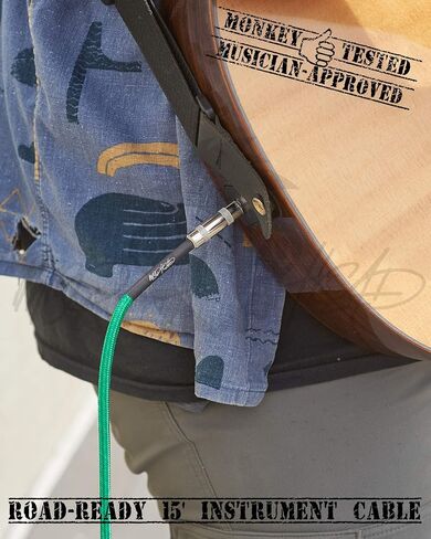 15-Foot Guitar Instrument Cable - 1/4 Inch TS to 1/4 Inch TS Pro Grade Double Insulated Tweed Braided for Electric Guitar, Bass, Amp, Keyboard (Green and White) in Saudi Arabia