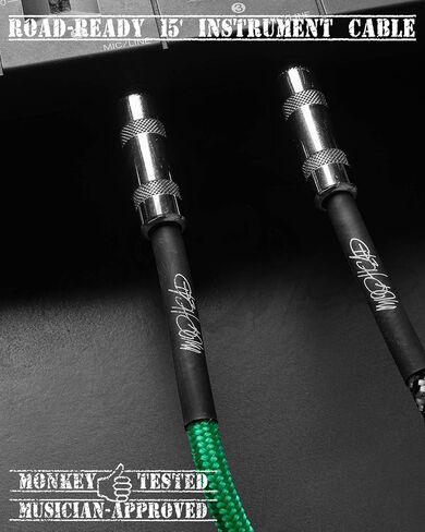 15-Foot Guitar Instrument Cable - 1/4 Inch TS to 1/4 Inch TS Pro Grade Double Insulated Tweed Braided for Electric Guitar, Bass, Amp, Keyboard (Green and White) in Saudi Arabia