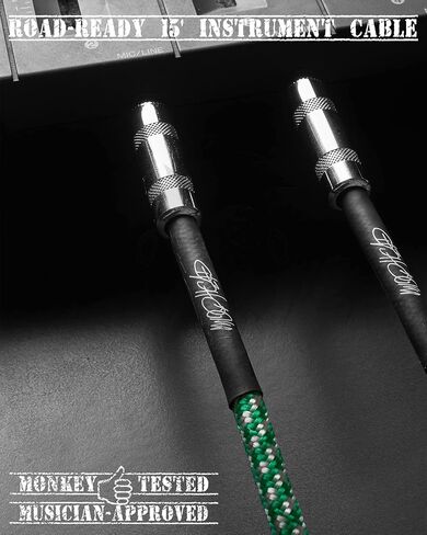 15-Foot Guitar Instrument Cable - 1/4 Inch TS to 1/4 Inch TS Pro Grade Double Insulated Tweed Braided for Electric Guitar, Bass, Amp, Keyboard (Green and White) in Saudi Arabia