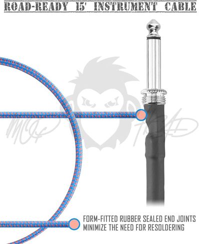 كابل أدوات الجيتار بطول 15 قدم - 1/4 بوصة TS إلى 1/4 بوصة TS Pro درجة مزدوجة من التويد المعزول للجيتار الكهربائي، والباس، والأمبير، ولوحة المفاتيح (أخضر وأبيض) in Kuwait