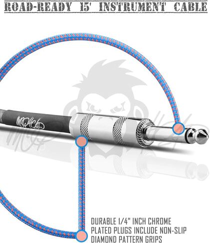 كابل أدوات الجيتار بطول 15 قدم - 1/4 بوصة TS إلى 1/4 بوصة TS Pro درجة مزدوجة من التويد المعزول للجيتار الكهربائي، والباس، والأمبير، ولوحة المفاتيح (أخضر وأبيض) in Kuwait