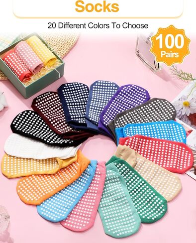 100 Pairs Non Slip Pilates Socks with Grip Yoga Socks Anti Skid Hospital Socks Barre Socks with Grips for Women Girl Workout in Saudi Arabia