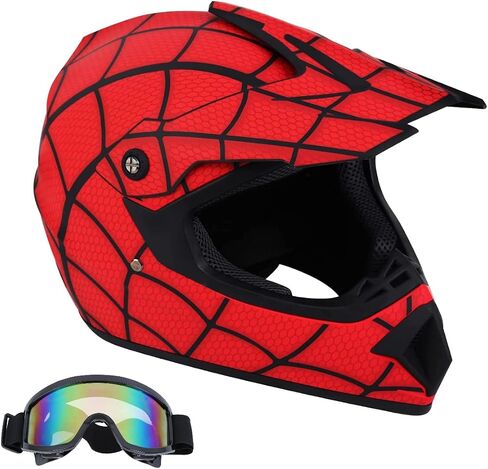 Dirt Bike Helmets Motocross Helmet Spiderman Style ATV Helmet with Goggles for Unisex Youth Kids DOT/FMVSS 218 Approved in Saudi Arabia