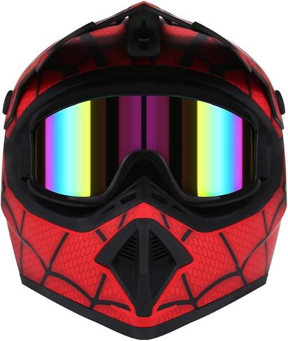Dirt Bike Helmets Motocross Helmet Spiderman Style ATV Helmet with Goggles for Unisex Youth Kids DOT/FMVSS 218 Approved in Saudi Arabia
