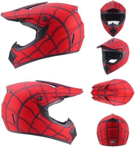 Dirt Bike Helmets Motocross Helmet Spiderman Style ATV Helmet with Goggles for Unisex Youth Kids DOT/FMVSS 218 Approved in Saudi Arabia