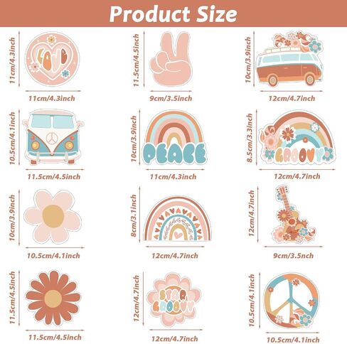 48PCS Groovy Bulletin Board Decorations Hippie Bus Cutouts Boho Retro Hippie Wall Decals Peace Sign Daisy Flower Boho Rainbow Paper-Cuts for Nursery Elementary Middle School Classroom Decor in Saudi Arabia