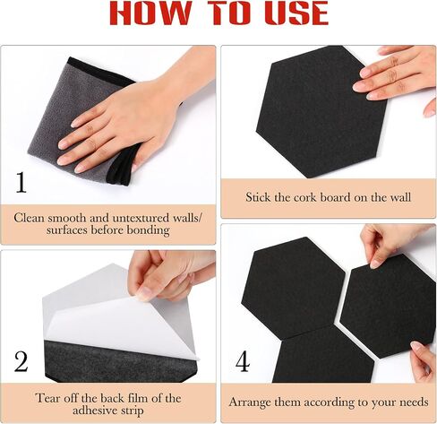 Ctosree 12 Pcs 5.9 x 7 Inch Felt Bulletin Board Tiles Hexagon Felt Pin Boards Cork Board Strip Self Adhesive Backing with 50 Push Pins for Pictures Photos Memos Office School Rv Decor (Black) in Saudi Arabia
