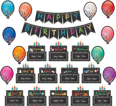 26pc Happy Birthday Bulletin Board Set Chalkboard Bulletin Board Classroom Birthday Decoration Cutouts for Calendars Bulletin Boards Back to School Decoration in Saudi Arabia